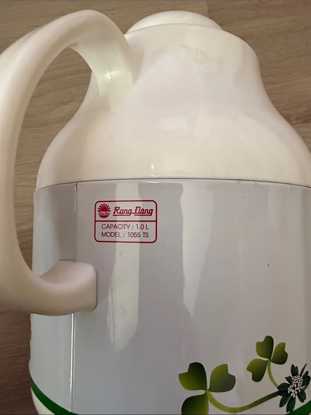 White Floral Insulated Thermos Jug with Green Trim
